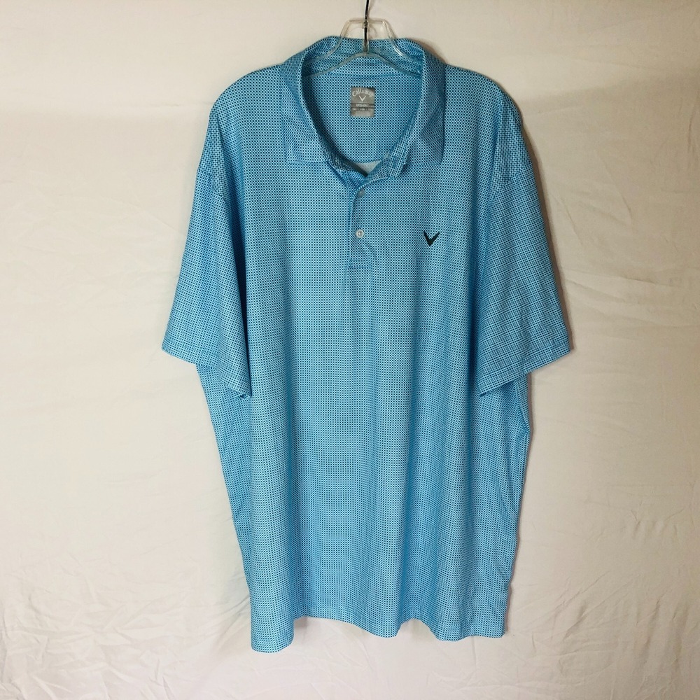 Callaway Opti Dri Mens Blue Geometric Polyester S/S Golf Polo Shirt Size 2XL